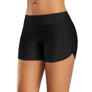 Swim Shorts Womens Stretchy Sporty Side V Slit Athletic Black, Med NWT 50+ UPF